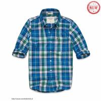 heren abercrombie fitch plaid lang overhemd moose logo blauw groen Moose Goedkope a0zeo569